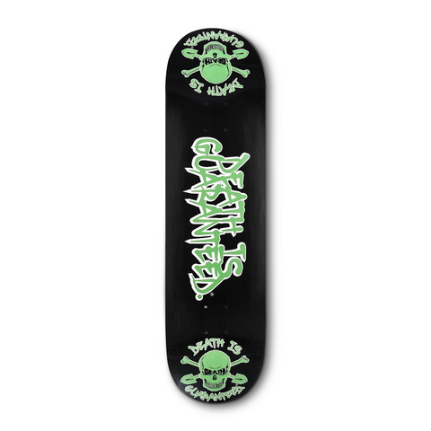 Skateboard Deck: Green Skulls With Text