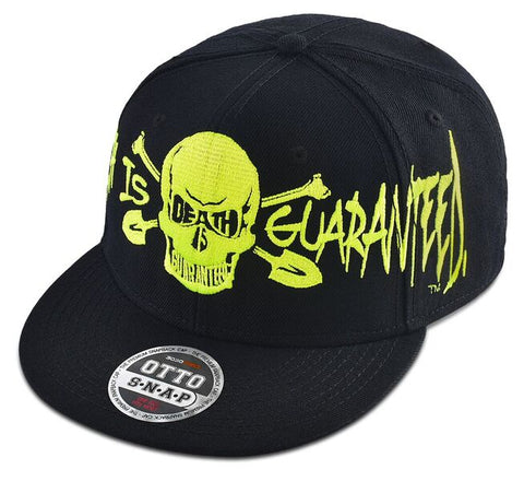 Hat Snapback - Death Is Guaranteed. Green Skull and Text